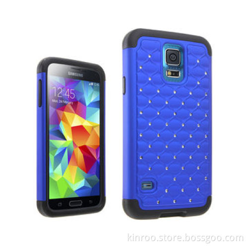 Rugged Silicone and PC Stand Case for Samsung S5 with Fake Crystal